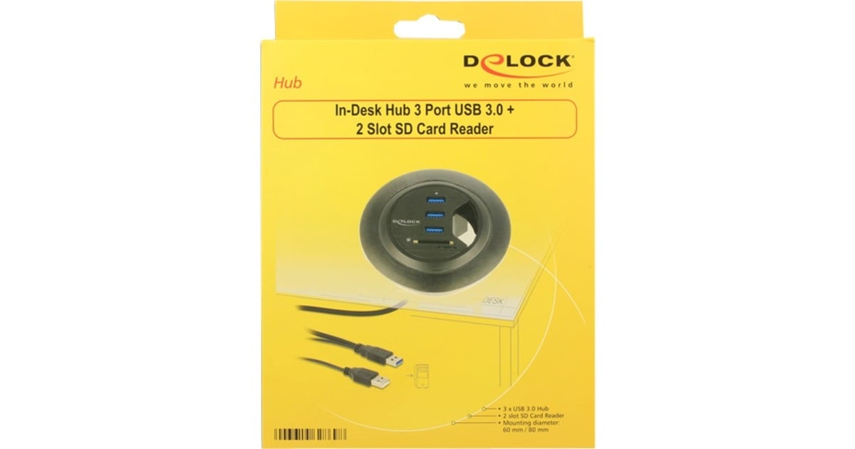 DeLOCKIn-Desk Hub 3 Port USB 3.0 + 2 Slot SD Card Reader kaartlezer