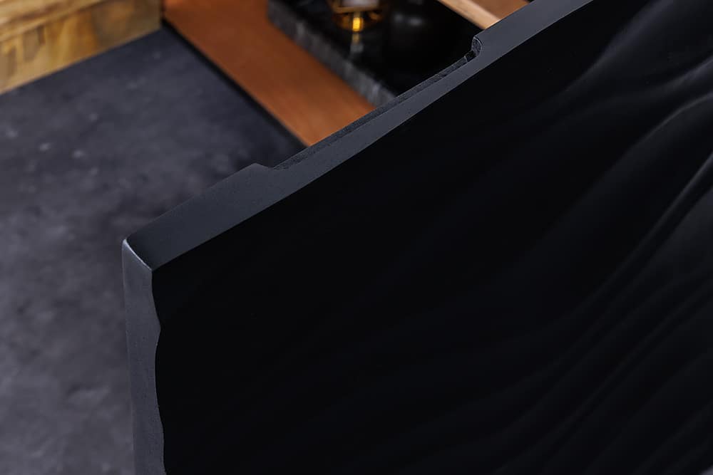 Design Sideboard WAVE 160cm schwarz Mangoholz Massivholz mattgold Metallbeine