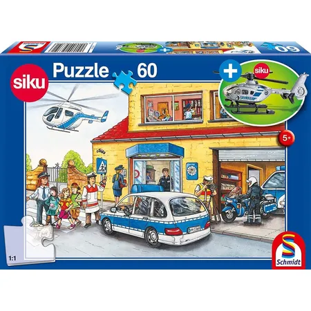 Schmidt Spiele KinderPuzzle - 60 Teile Polizeistation mit Siku Polizeihubschrauber