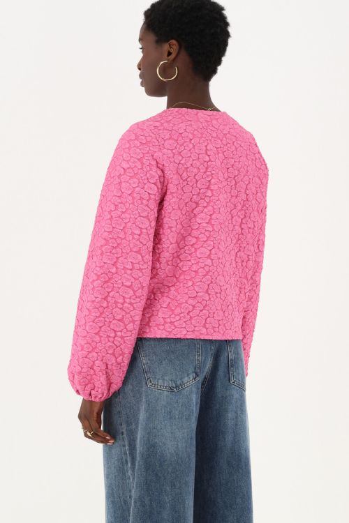 Roze jacquard top met knoopsluiting