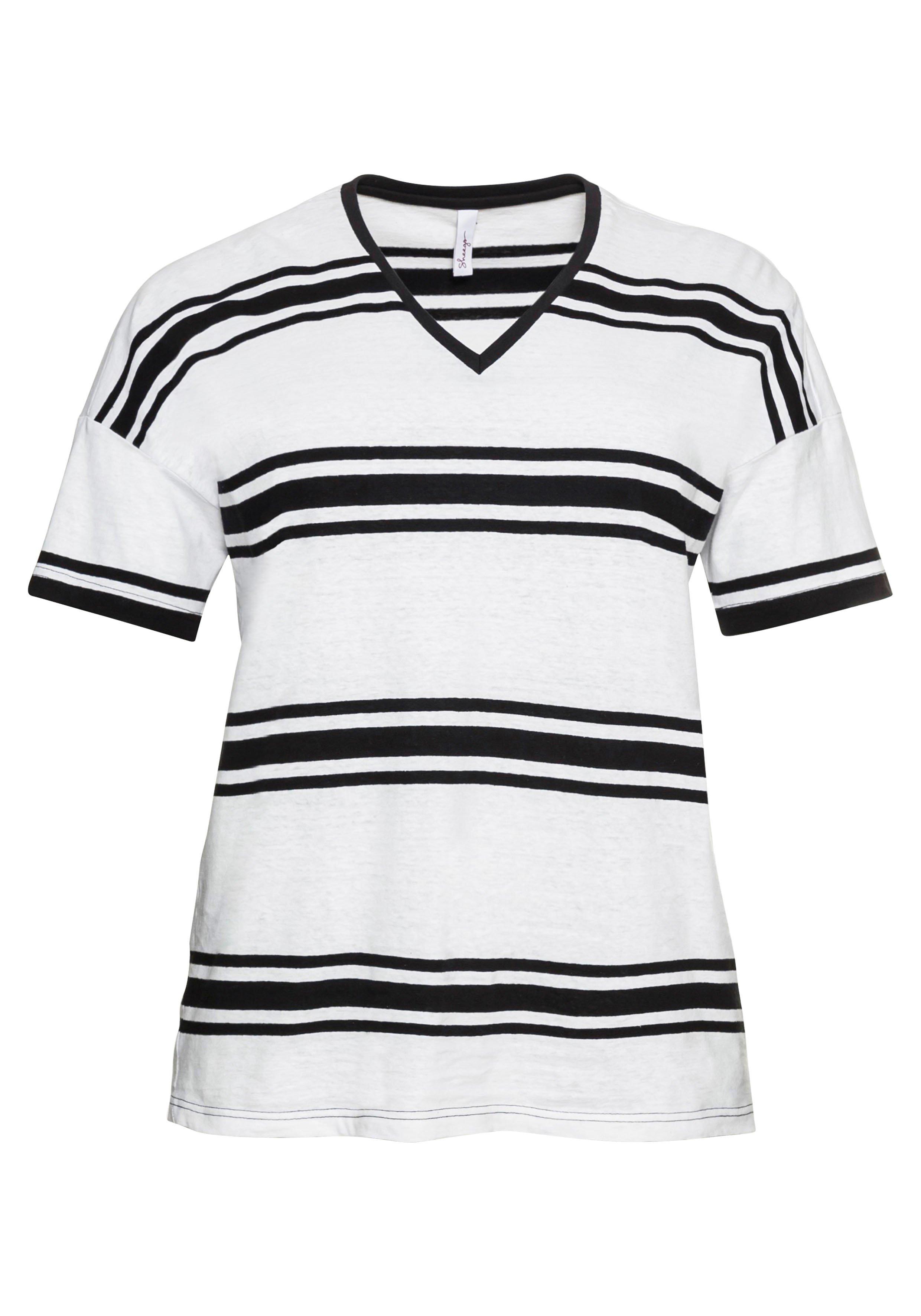 Ringelshirt in Oversized-Form, im Leinenmix