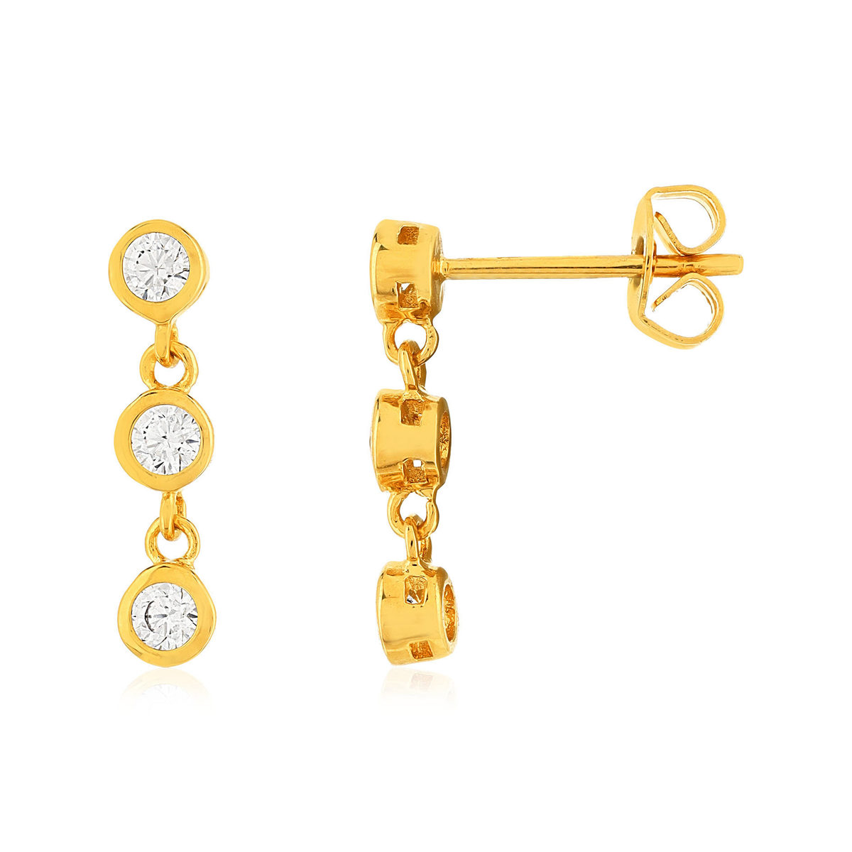 Boucles d'oreilles pendants plaqué or jaune, zirconias.