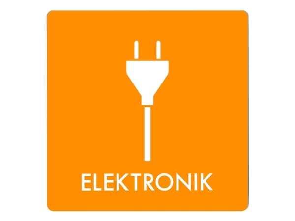 Skilt affaldspiktogram ELEKTRONIK 12x12 cm, aluminium, orange/hvid