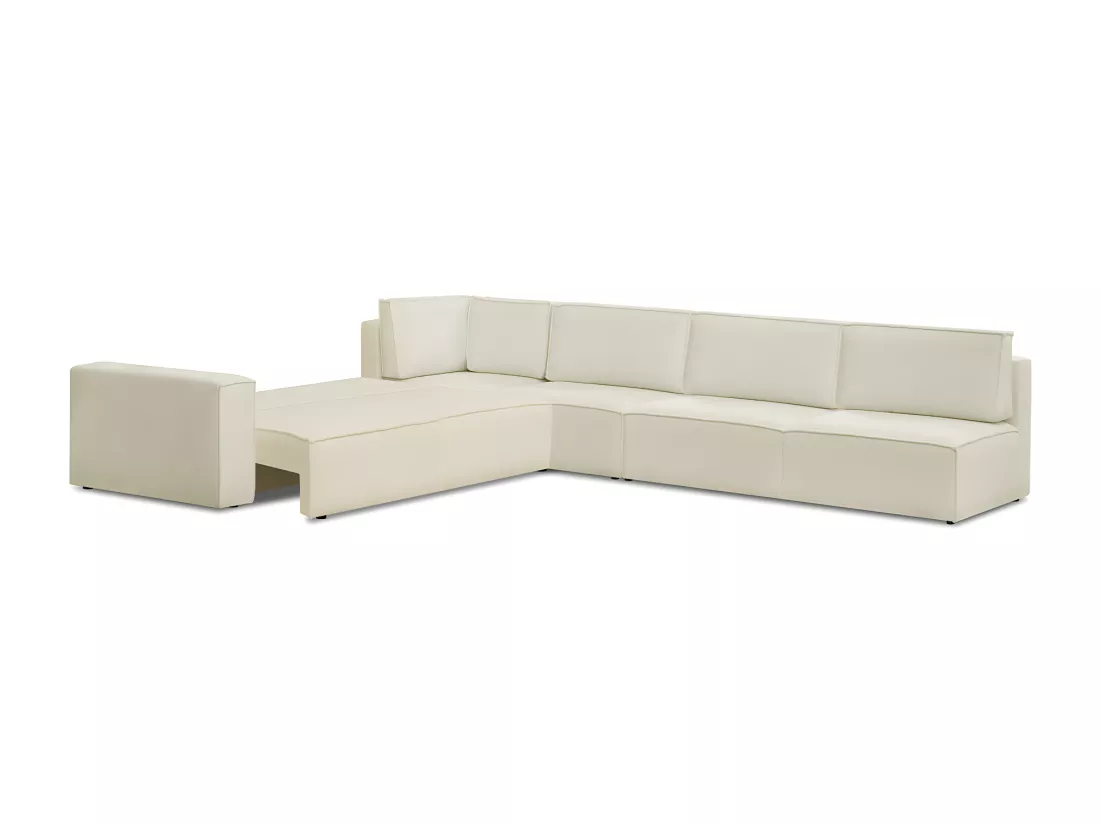 Canapé d'angle à droite convertible modulable 10 places avec coffre de rangement en tissu bouclé écru - Harper Mod