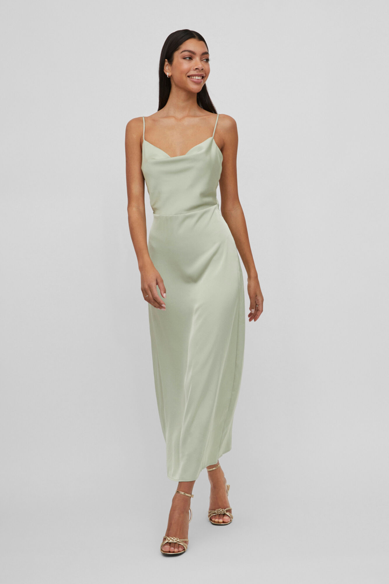 Vestido de lingerie com alças finas - Cáqui
