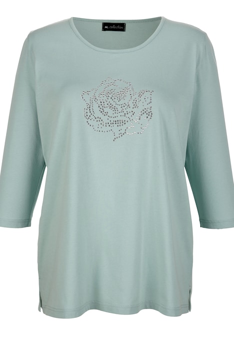 T-Shirt, Rosen-Motiv, Rundhals, 3/4-Ärmel