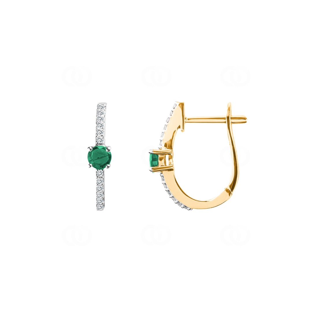 Kreolen 750/18 K Gelbgold mit Smaragd rund und Diamanten 0.12 ct H/si