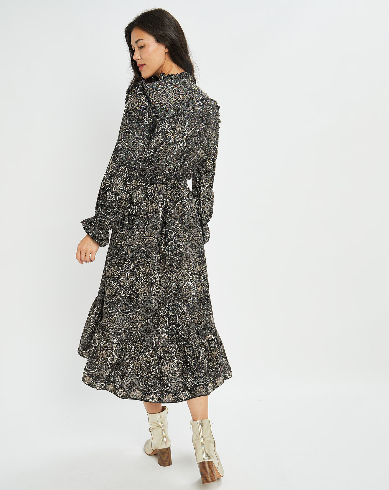 Lauren Vidal Robe en Soie mélangée Sasha imprimée jaipur noire