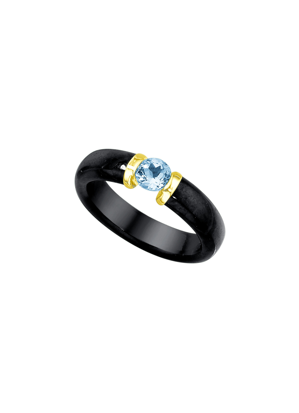 Steinring, echt schwarze Jade und Blautopas