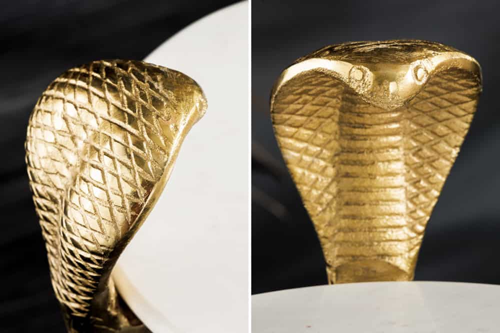 Runder Beistelltisch WILDLIFE COBRA 65cm gold weiß Marmor Schlangen-Skulptur handmade
