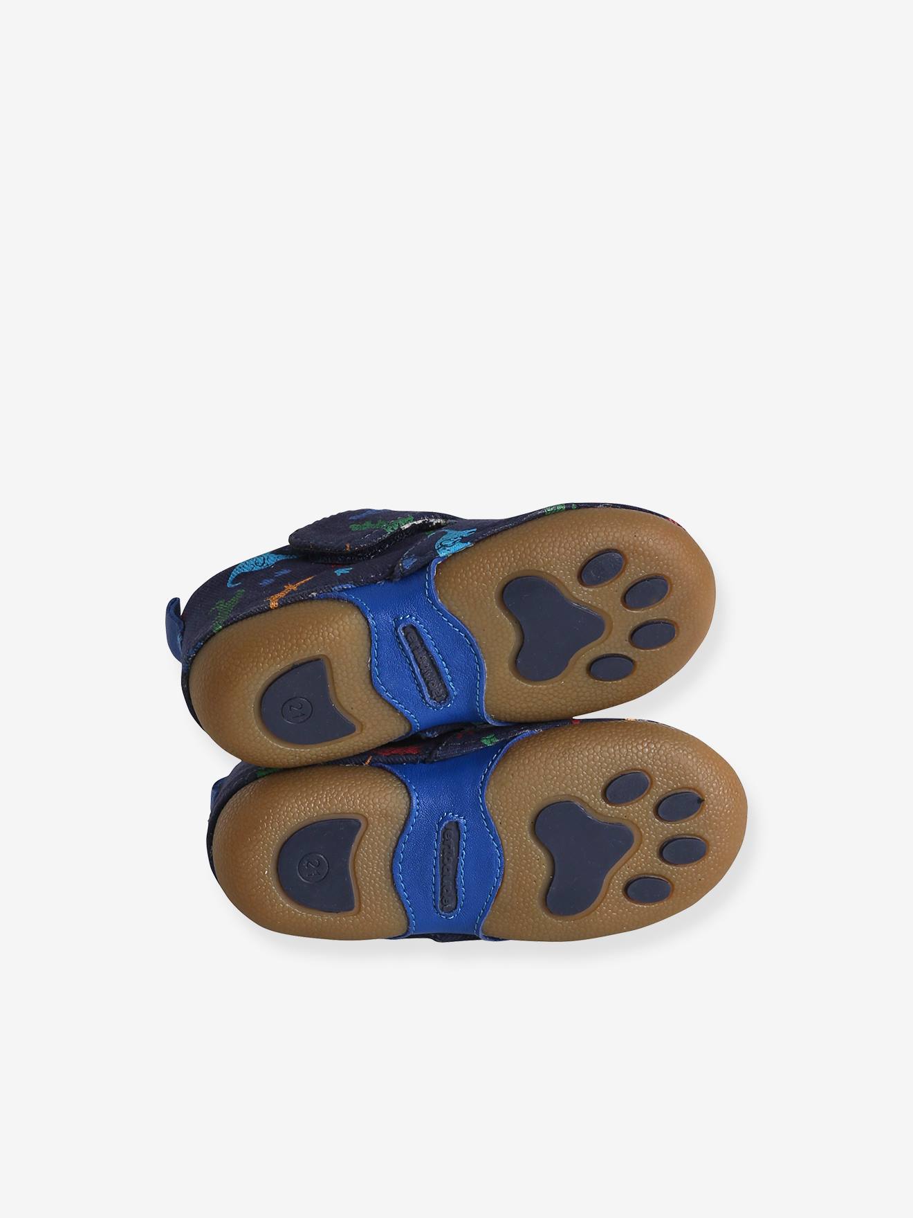 Pantufas de lona azul-marinho para bebê com fecho de velcro