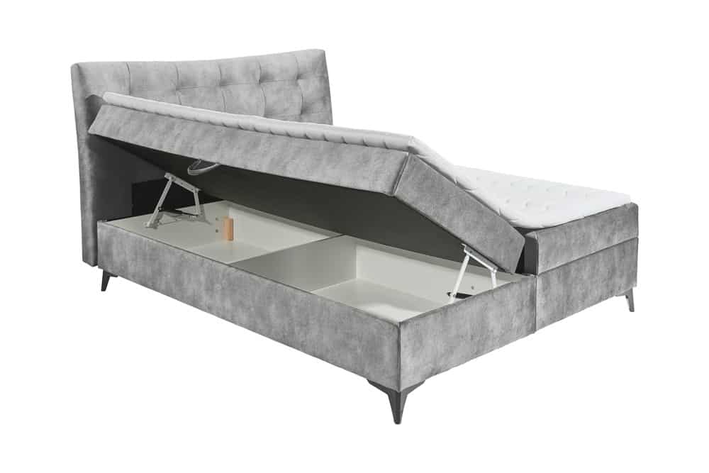 Design Boxbett DECADENCIA 180x200cm silbergrau Samt mit Stauraum Matratze Topper