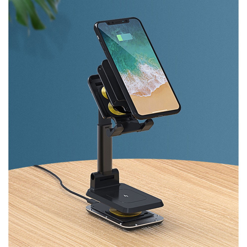 (10W) Faltbare Smartphone Dual Qi-Wireless Halterung 90° Grad Winkel- / Höhenverstellbar - Weiss
