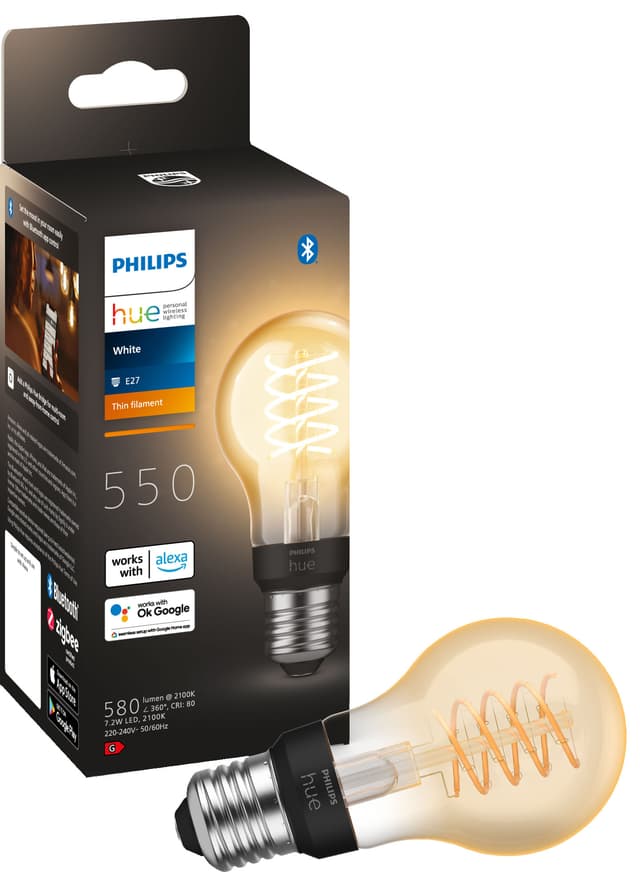 Philips Hue W pære 7,2W Filament A60 E27