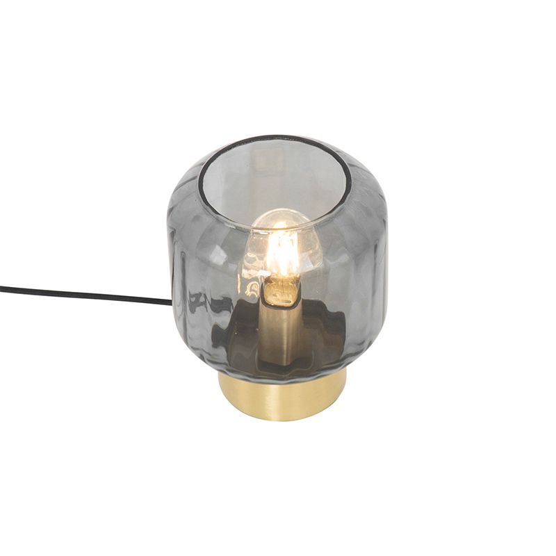 Moderne tafellamp messing met smoke glas - Stiklo