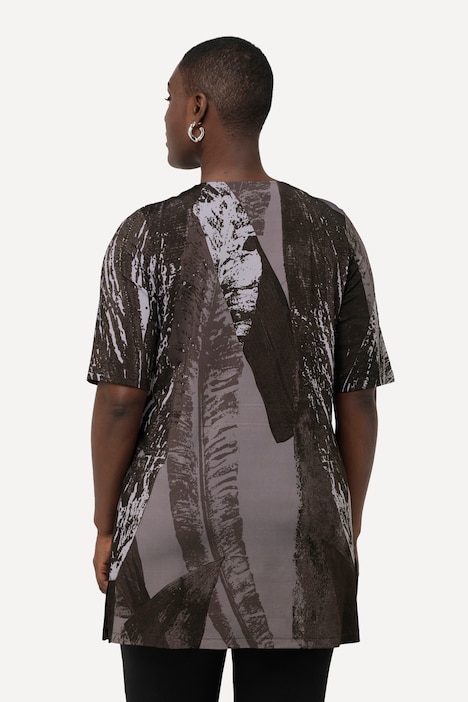 Slinkyshirt, A-Linie, Zierfalte, V-Ausschnitt, Halbarm