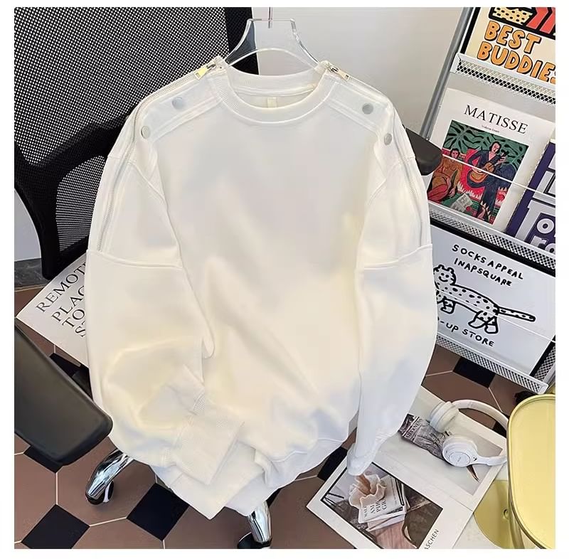 Diphon - Sweatshirt met ronde hals, effen rits en studs