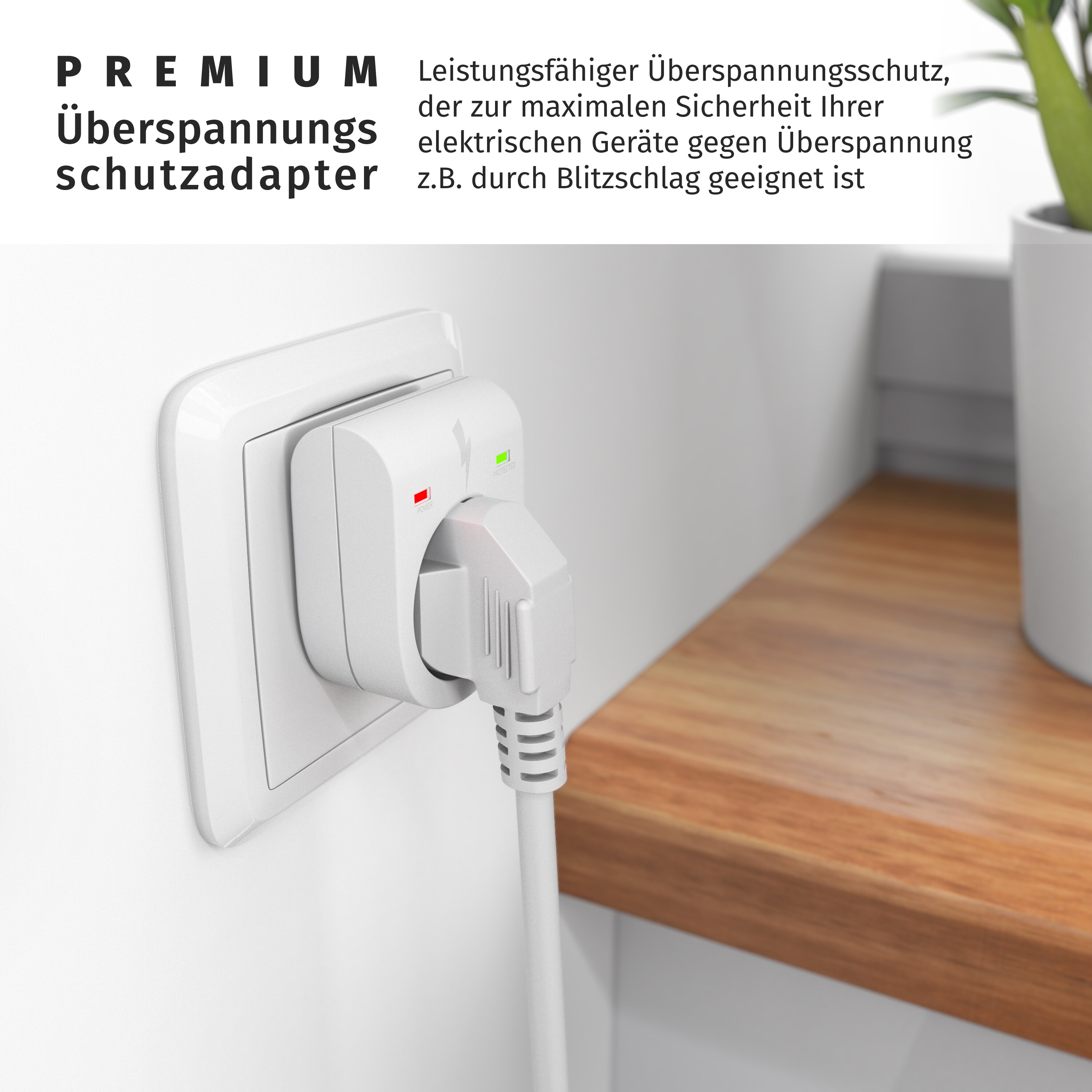 Arendo Schutzkontakt Überspannungsschutzadapter LED-Anzeige / Kindersicherung / bis 3500W