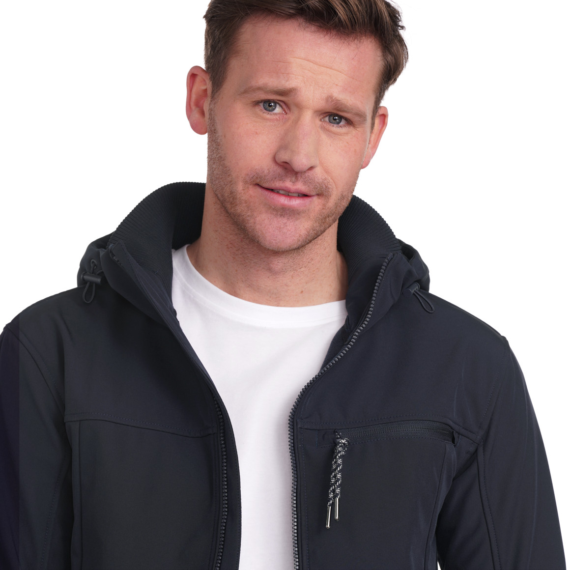 VanVaan Denim Herren Softshell-Jacke mit Kapuze dunkelblau