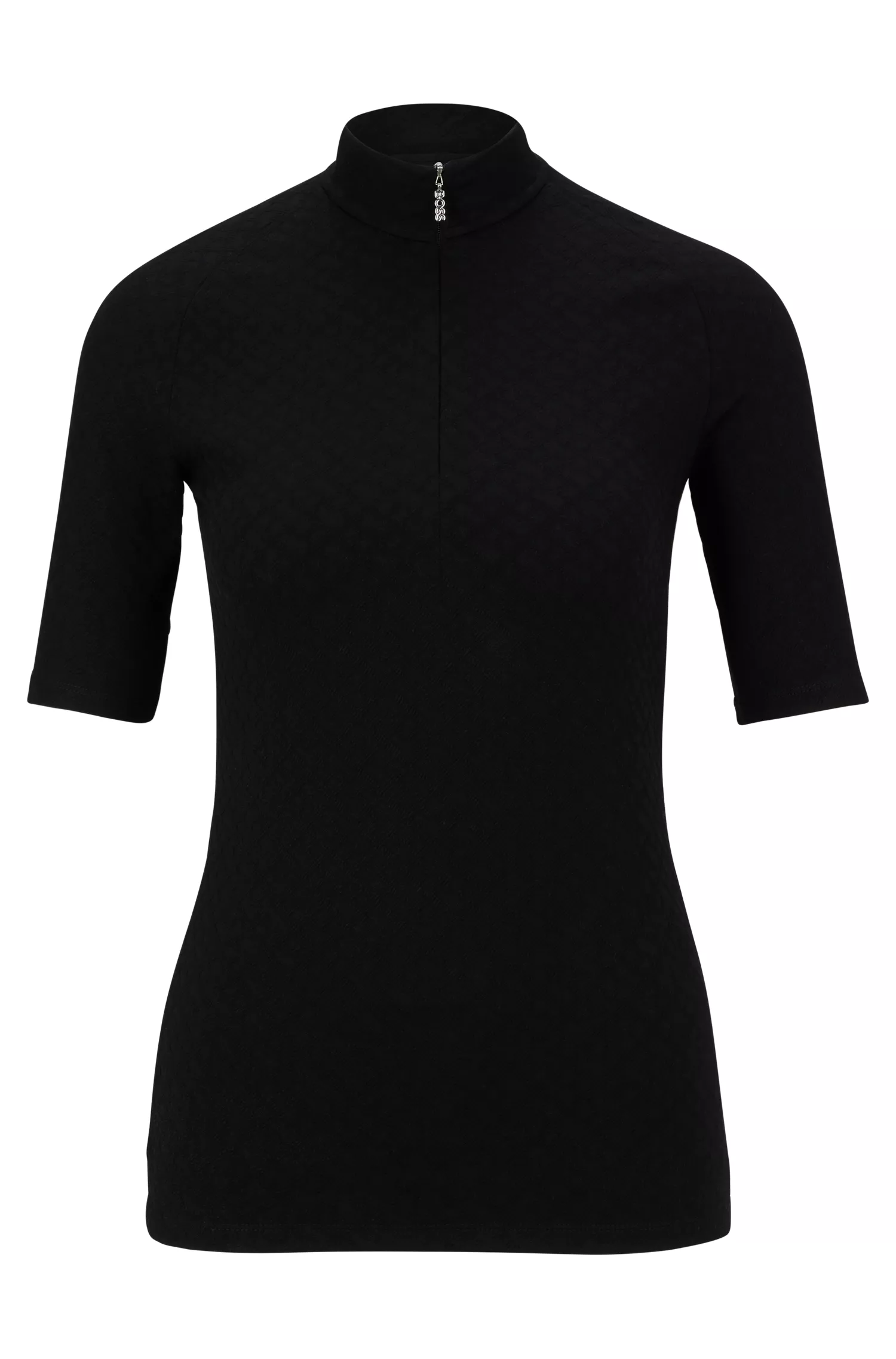 Camisa BOSS preta, extra slim fit, com gola de zíper.