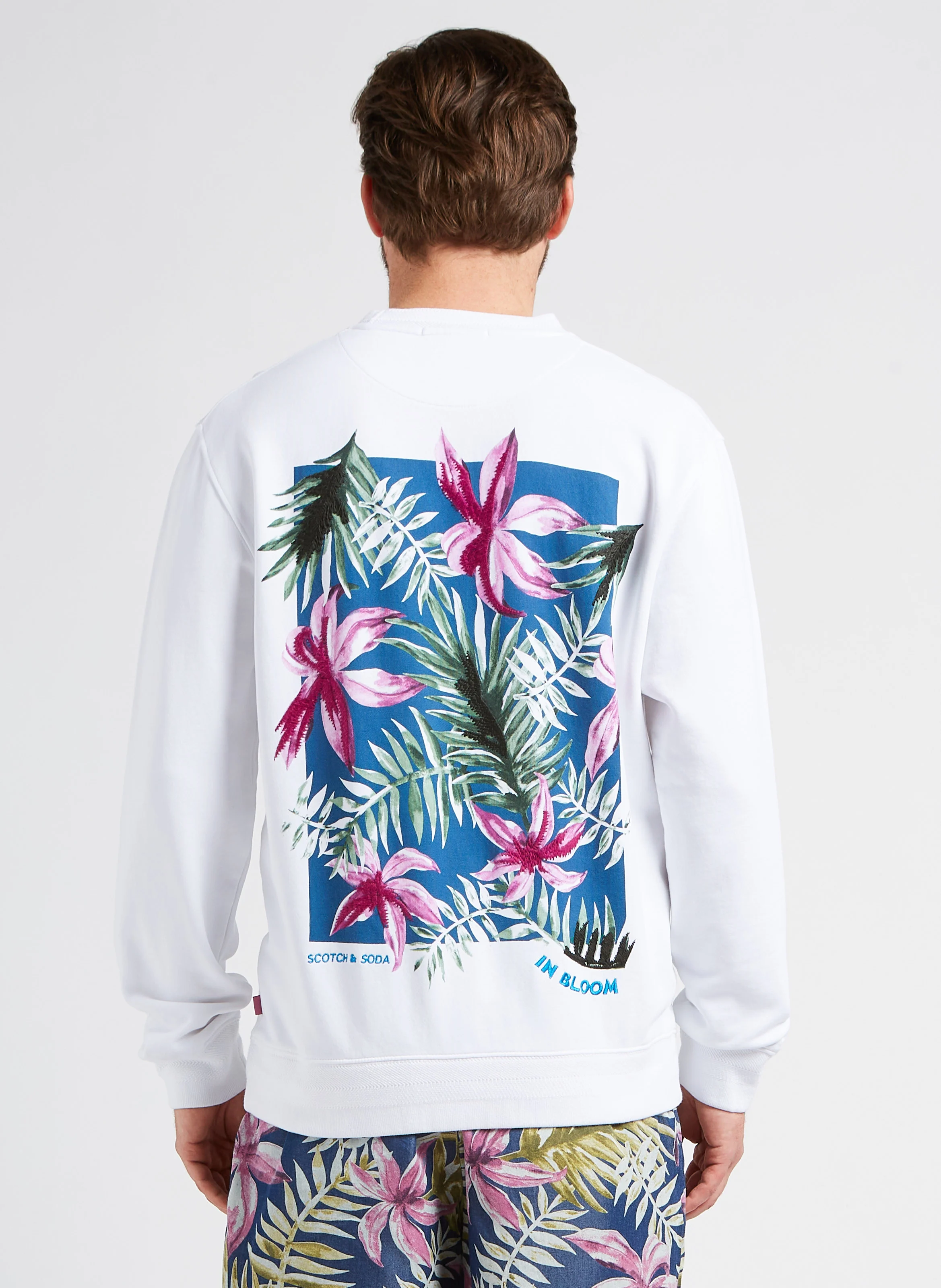 Sweat col rond imprimé et jacquard| Blanc