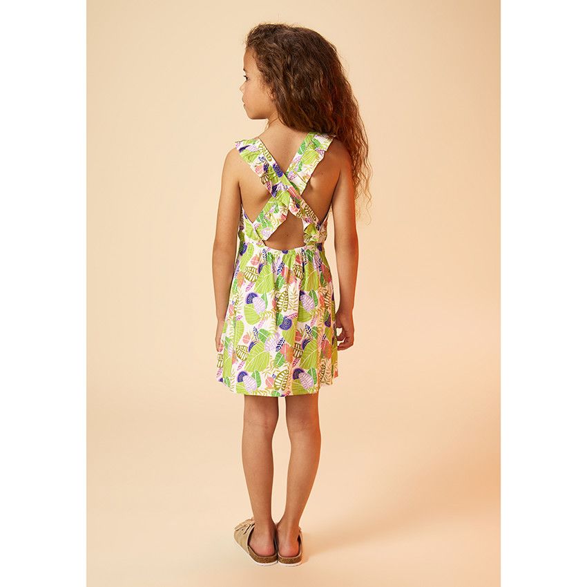 Robe à bretelles croisées imprimé tropical pour fille - Blanc
