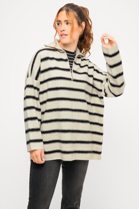 Long-Troyer, Straight Shape, Streifen, Stehkragen mit Zipper, Langarm