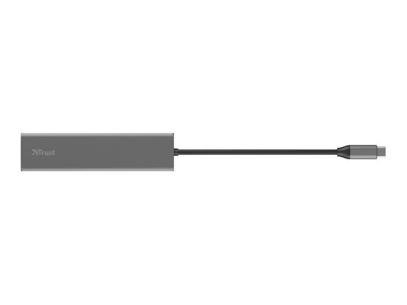 Trust USB-Hub Halyx Kompakter Aluminium-USB-Hub mit 3 Anschlüssen, Micro-SD-Kartenleser und USB-C-Anschluss