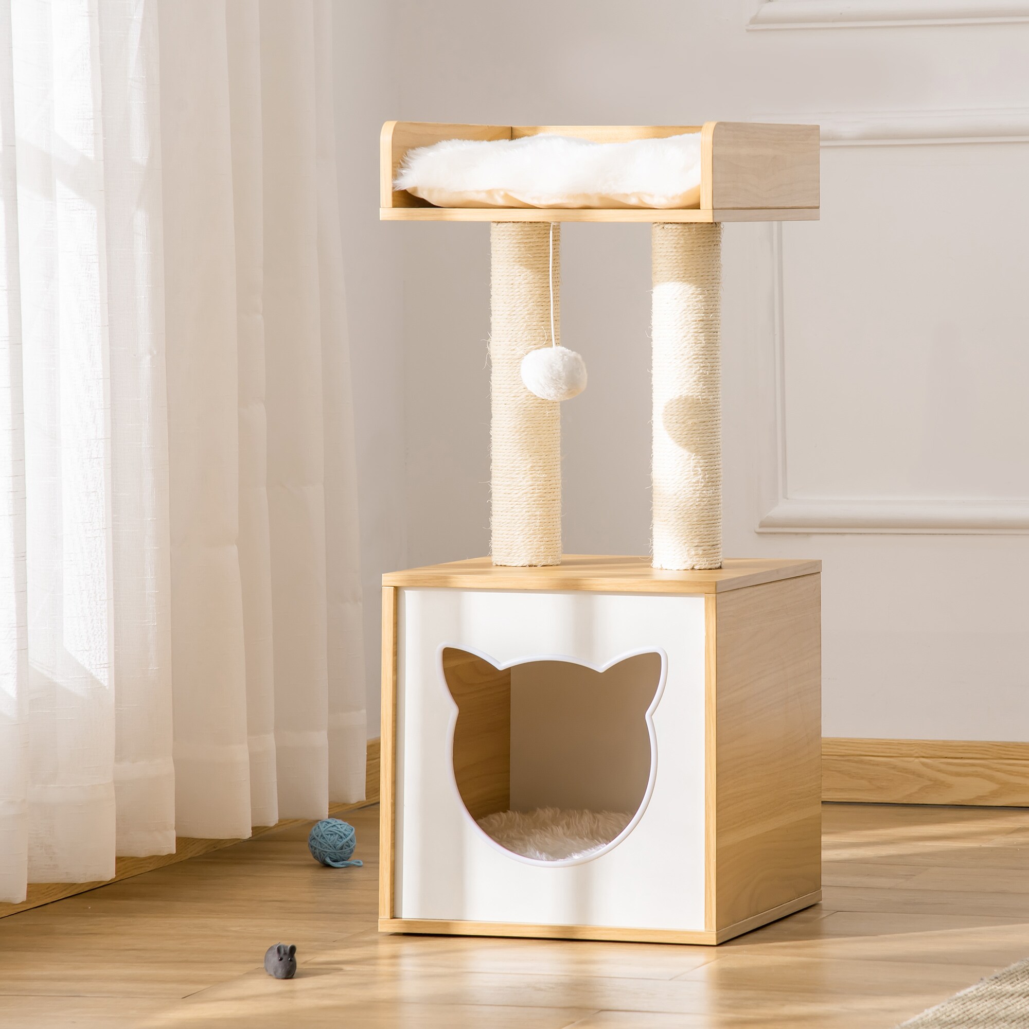PawHut Kratzbaum mit 2 Kissen natur 35L x 35B x 81H cm
