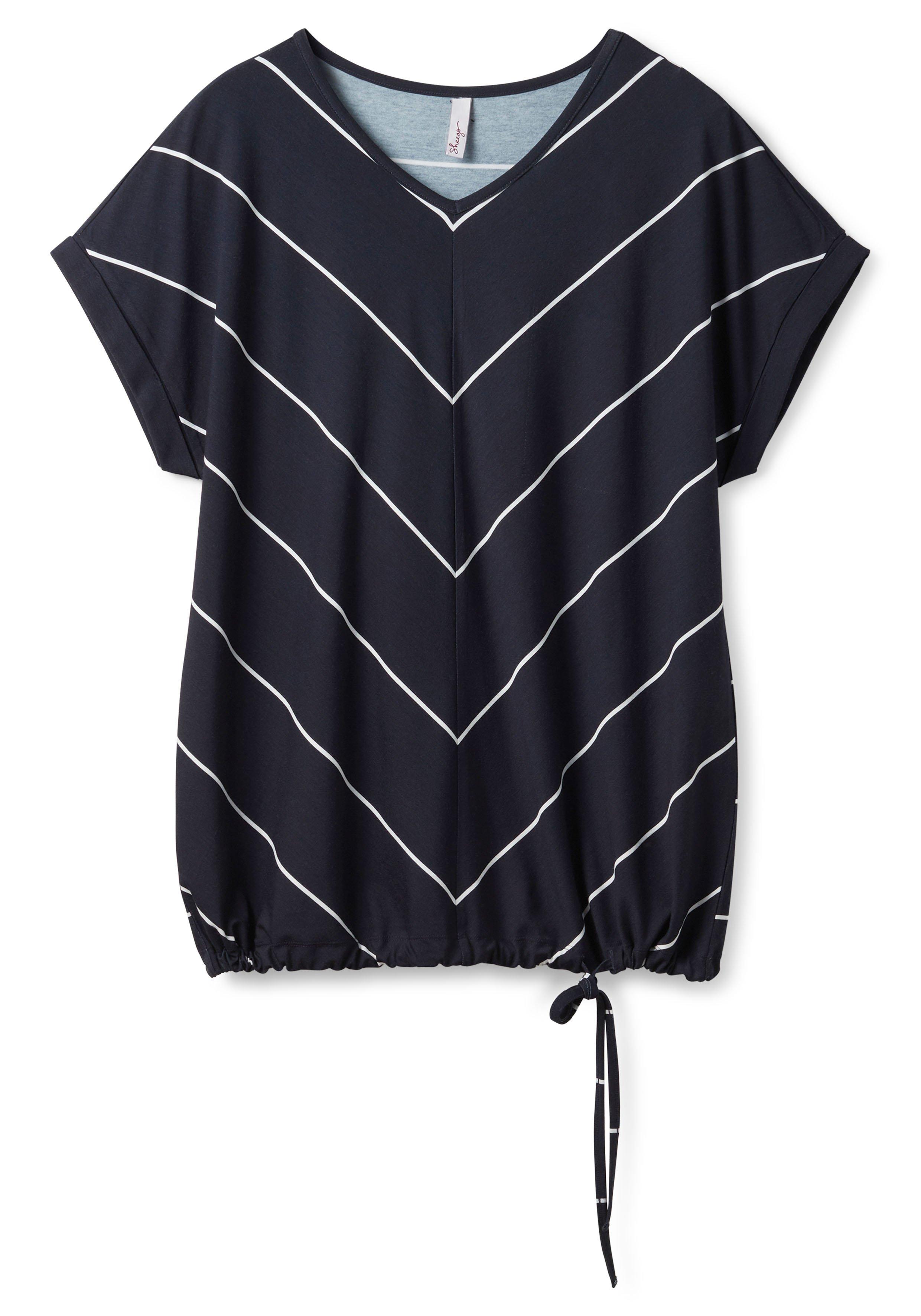 Shirt mit Streifen und Bindeband am Saum
