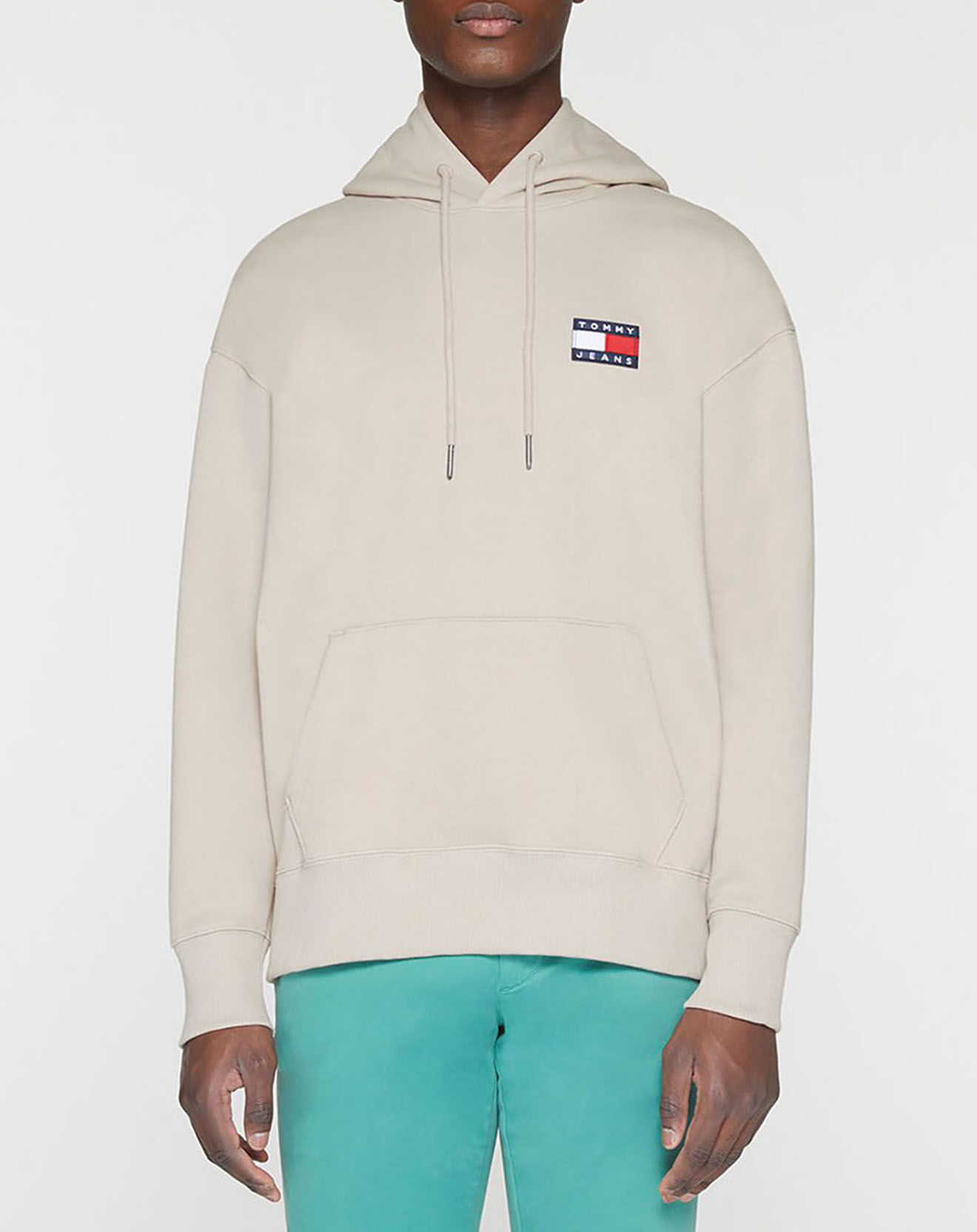 Tommy Jeans Sweat 100% Coton Bio à capuche badge beige clair