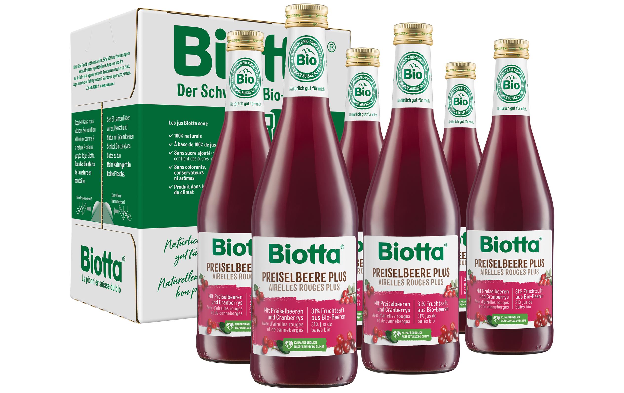 Säfte Bio Preiselbeer Plus 6 x 0.5 lFruchtsaft aus erntefrischen Bio-Preiselbeeren und Bio-Cranberrys