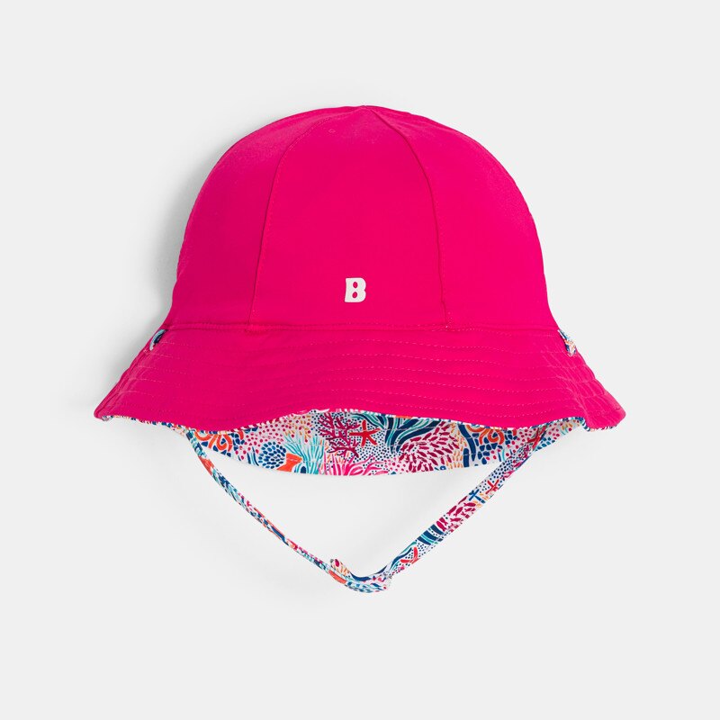 Chapeau de soleil réversible fonds marins rose bébé fille Gris ou noir