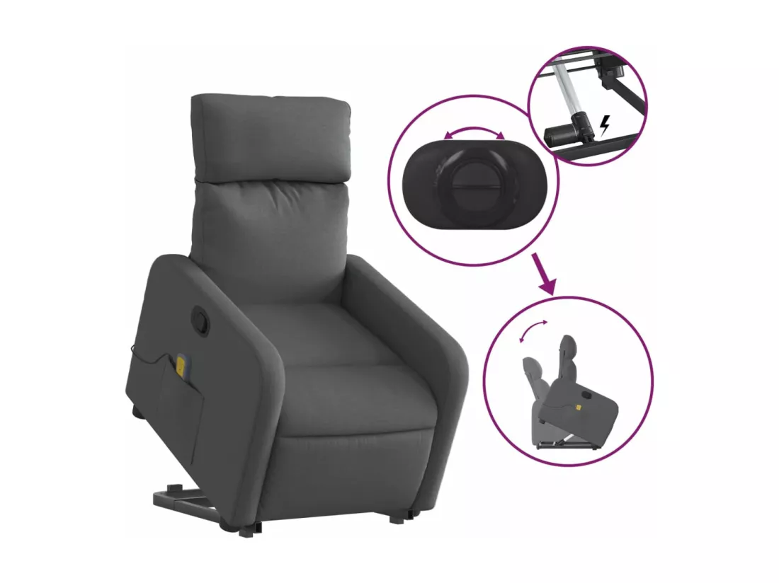 Fauteuil massant inclinable Gris foncé Tissu