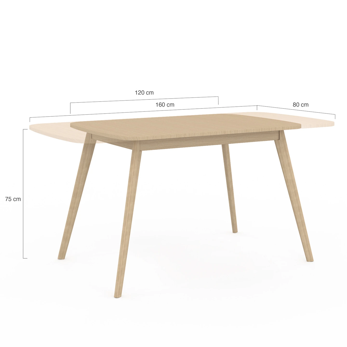 Table à manger extensible rectangle NOOR 4-8 personnes effet bois 120-160 cm