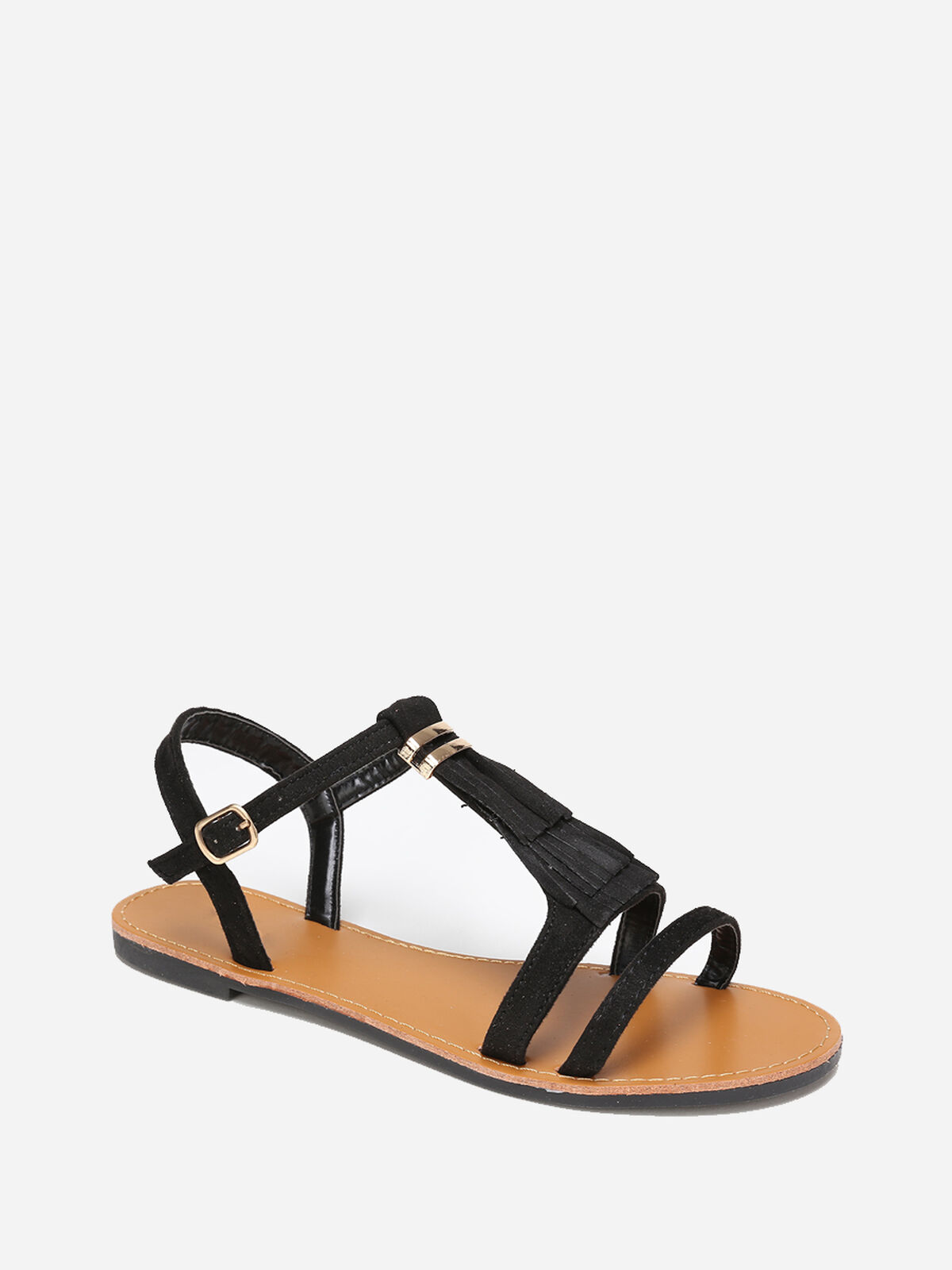 Sandales en suédine avec franges- Noir