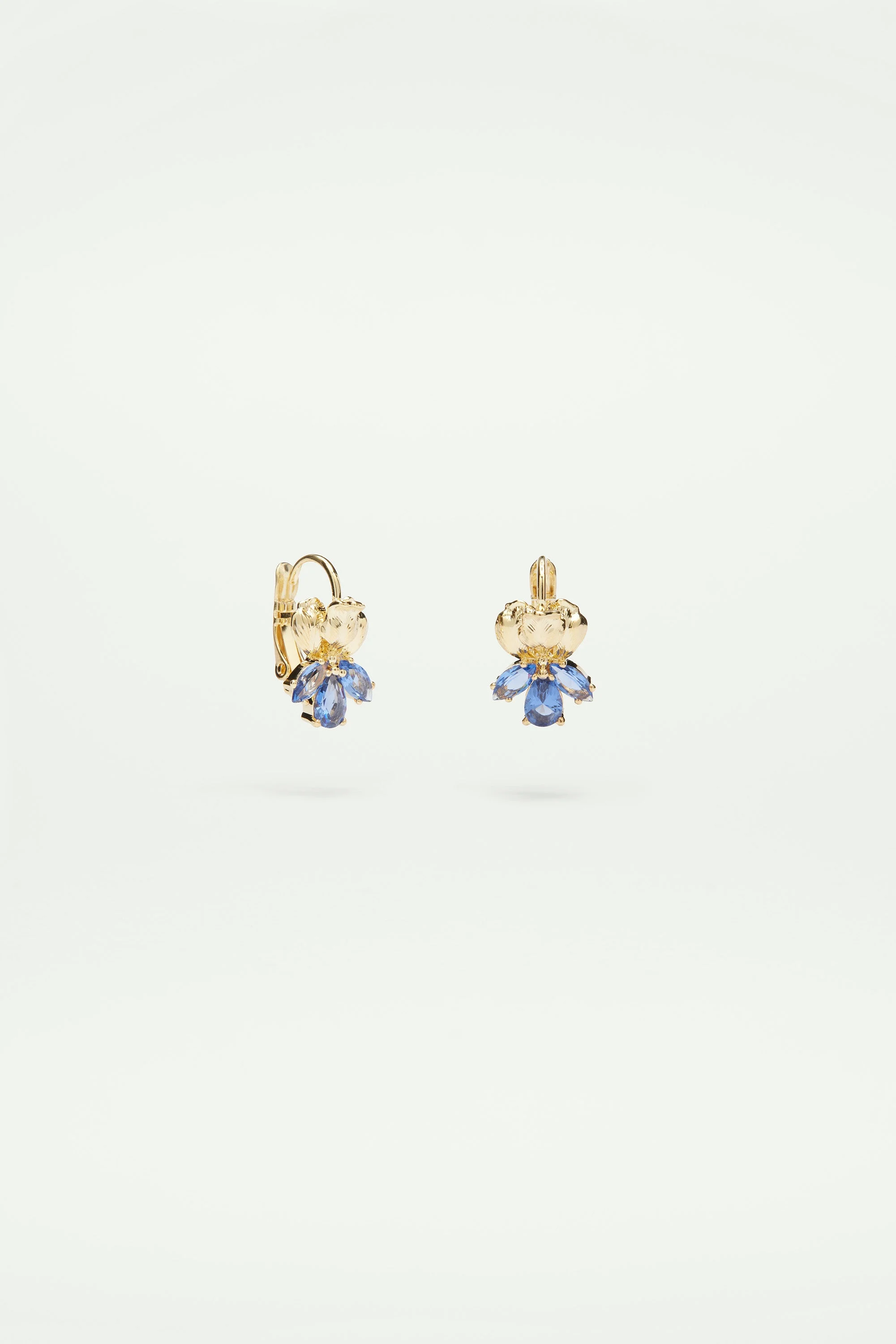 Boucles d'oreilles dormeuses iris doré et cristal bleu | Bleu
