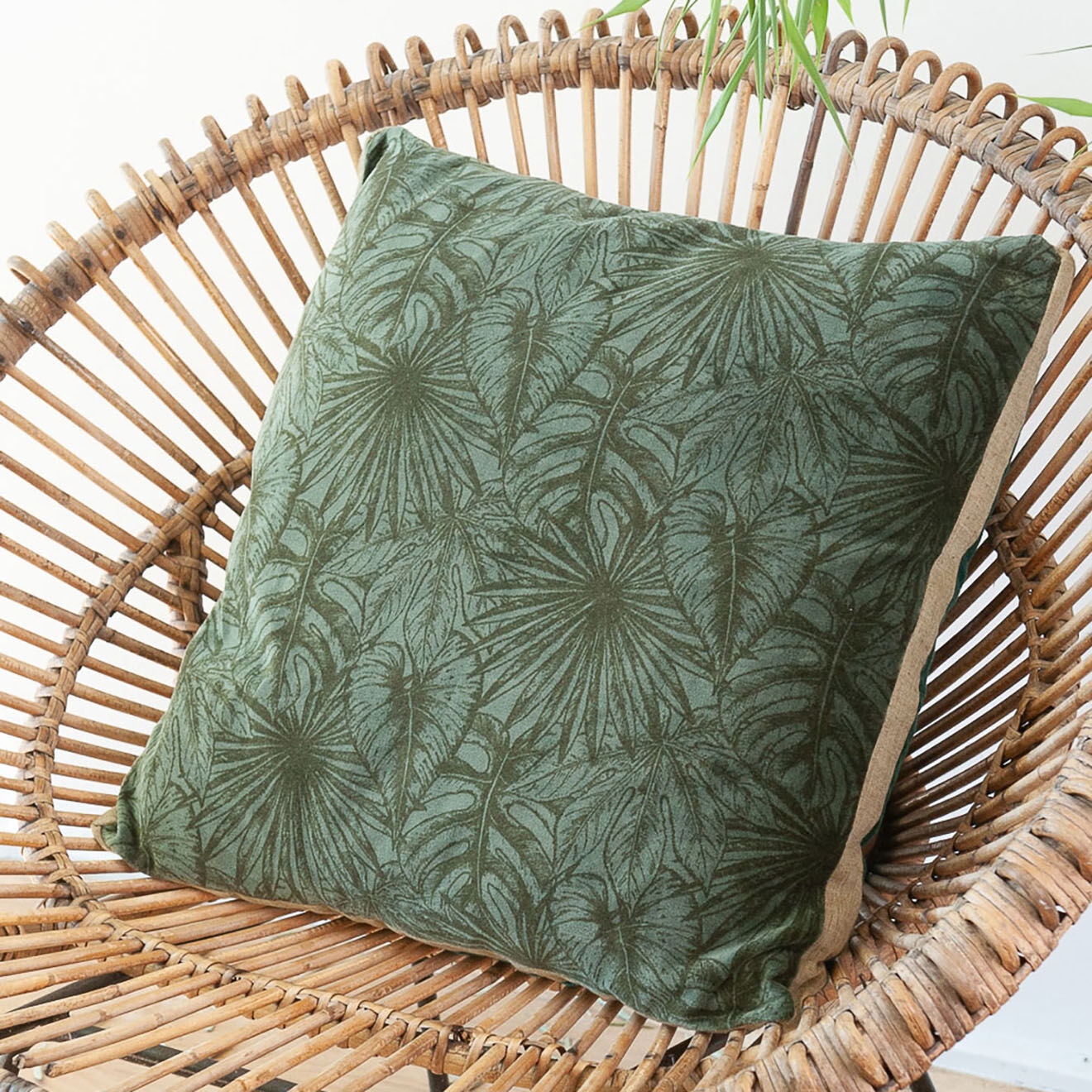 En Fil d'Indienne Housse de coussin Goa velours celadon - 45x45 cm