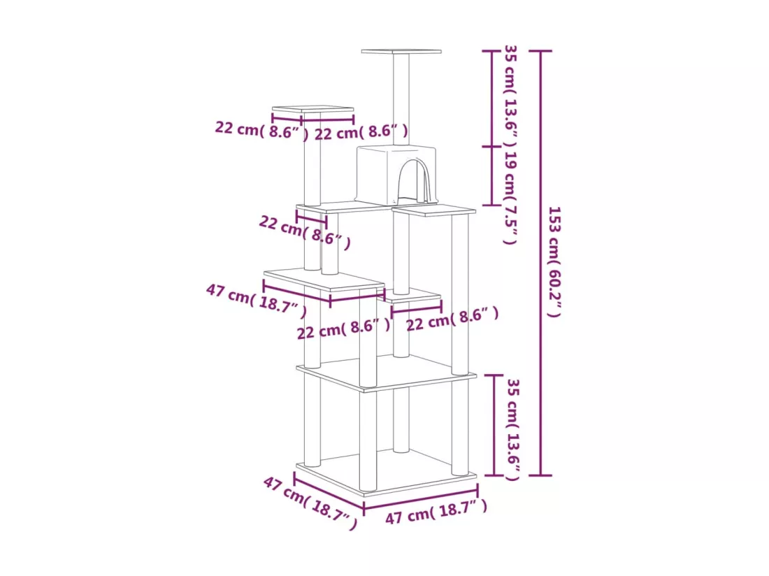 Arbre à chat avec griffoirs en sisal Gris foncé 153 cm