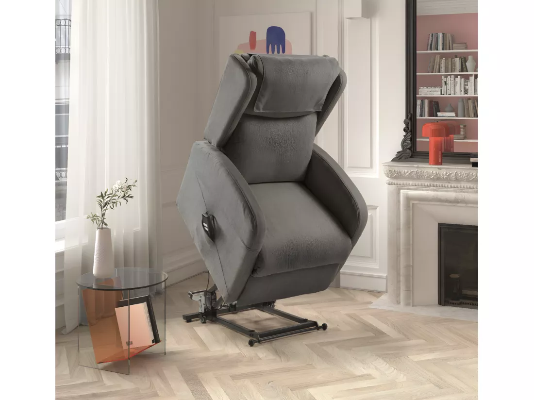 Fauteuil sur roulettes de relaxation et releveur électrique 2 moteurs tissu Vikola-Couleur Gris foncé