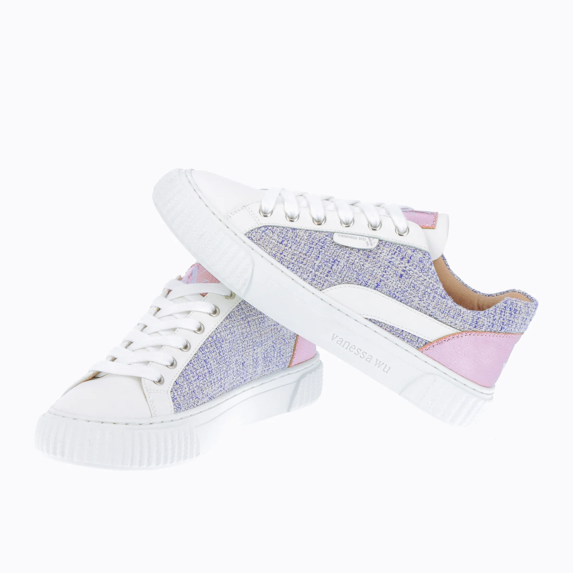 Sneakers-Baskets Nicole en tweed bleu chiné