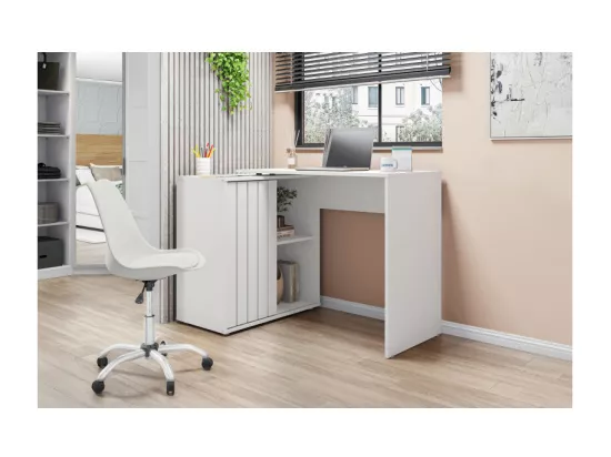 Bureau d'angle Blanc Armoirette 1 Porte 3 Niches L 139.9 H 75 P 45.1 cm