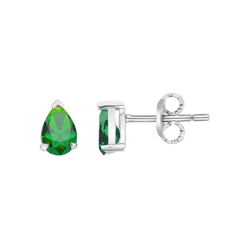 Boucles d'oreilles puces en Argent avec oxyde de zirconium vert emeraude