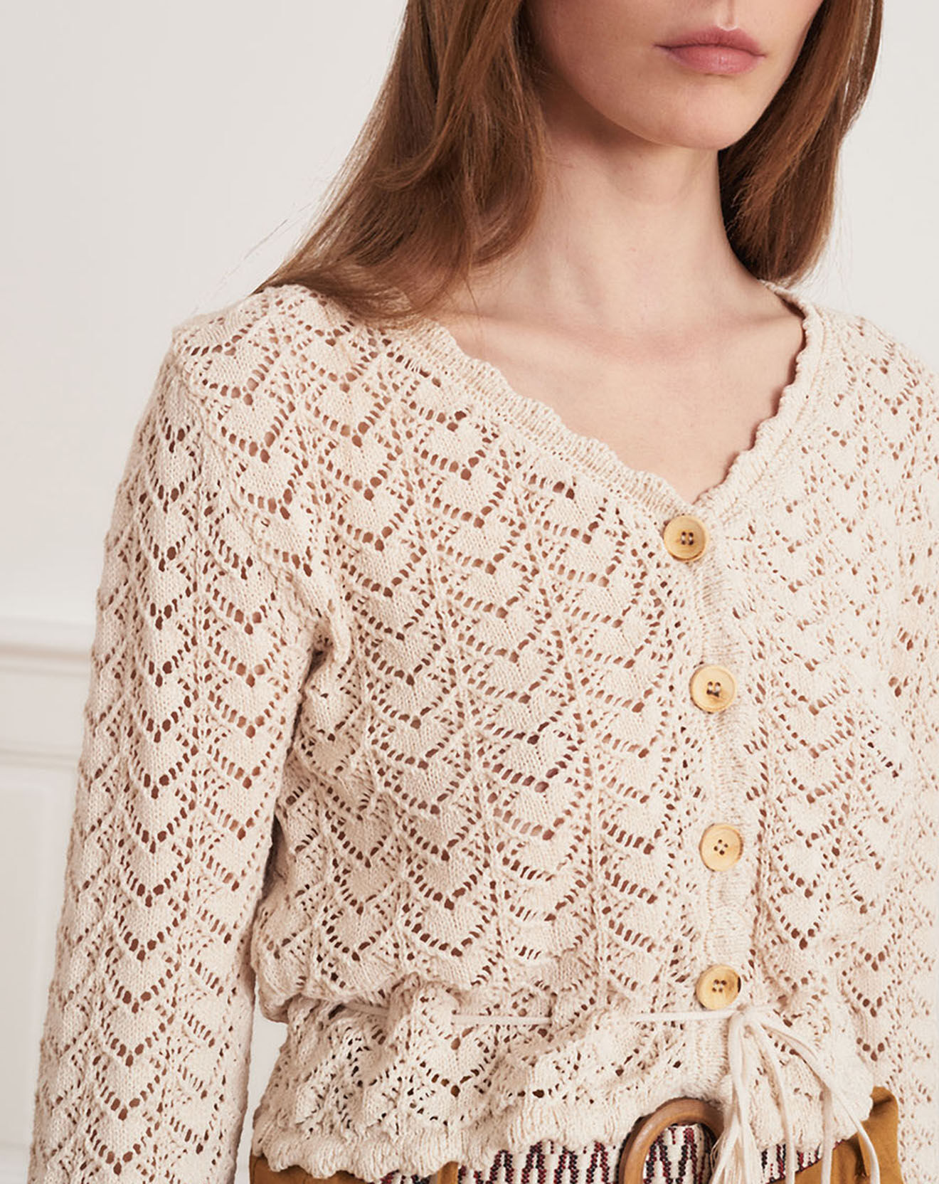 La Petite Francaise Gilet en crochet Brigitte écru