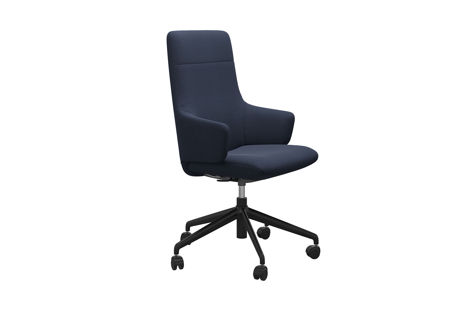 Chilli kontorstol Høy stol i tekstil Calido Dark Blue med arm og matt sort understell