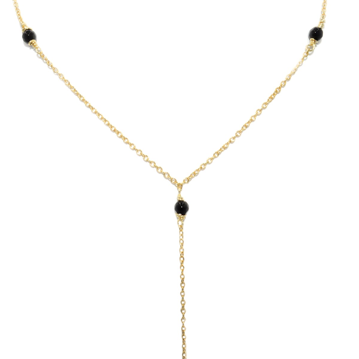 Collier en Y  perles d'onyx - doré à l 'or