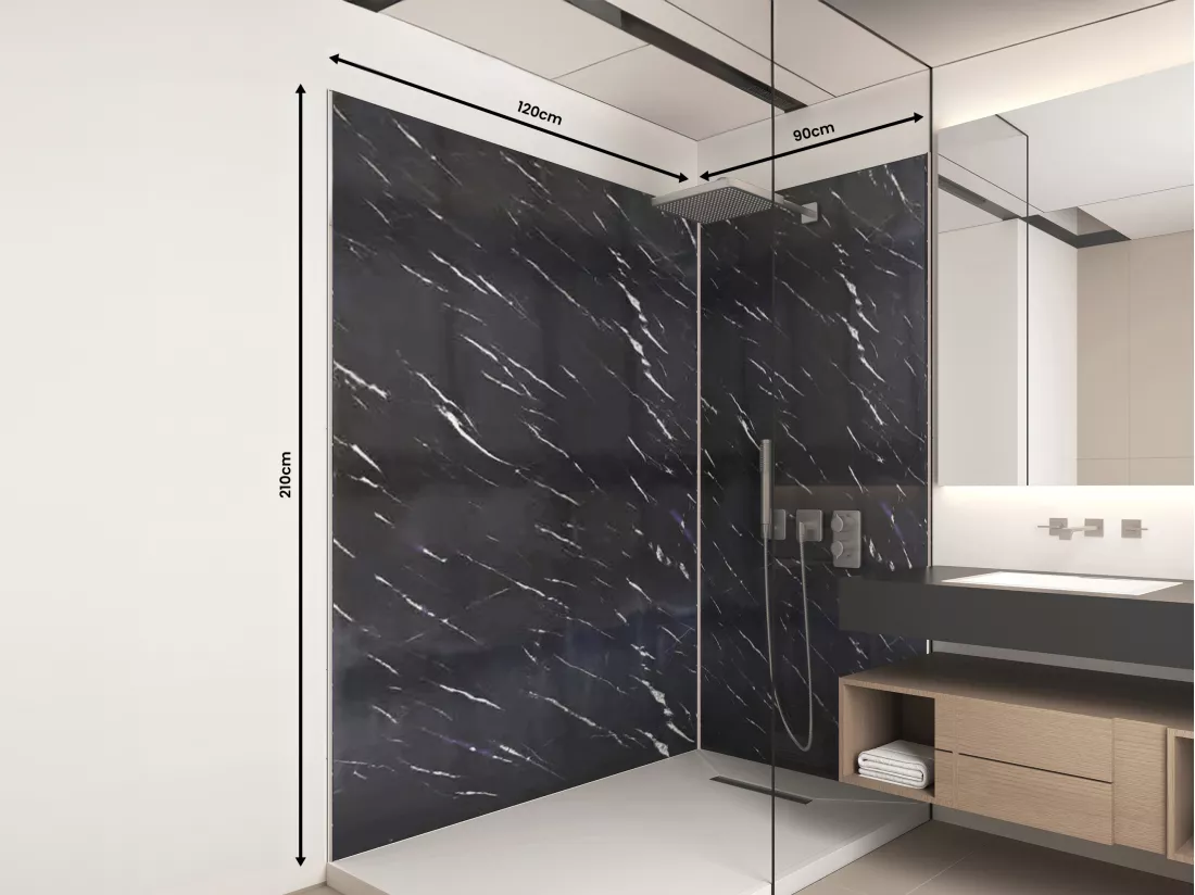 Lot de 2 panneaux muraux de douche effet marbre en aluminium avec profilés - L90 x L120 x H210 cm - ENEKO