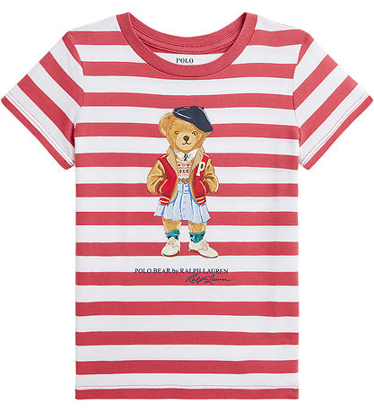 Polo Ralph Lauren T-shirt - R?d/Hvidstribet m. Bamse