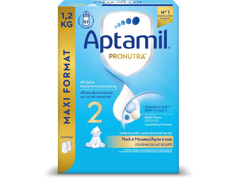Aptamil Folgemilch Pronutra 2, 2x 600 g Säuglingsanfangsnahrung Bag in Box