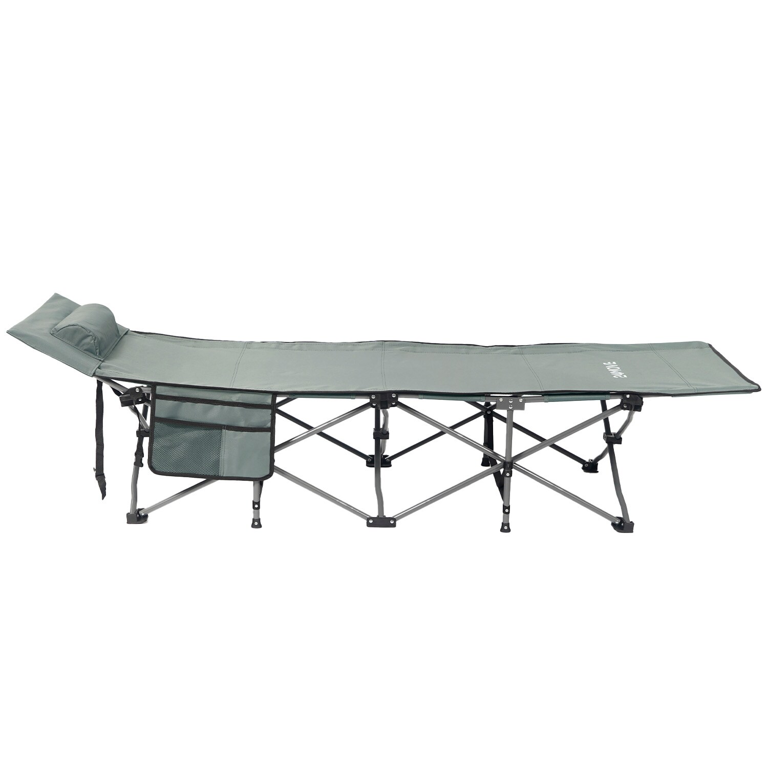 24MOVE® Feldbett Campingbett bis 150 kg In-und Outdoor Camping faltbar mit Seitentasche und Kissen